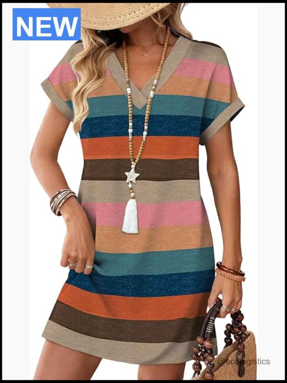 Casual Tshirt Dress Midi Length with Pockets Beach Vacation